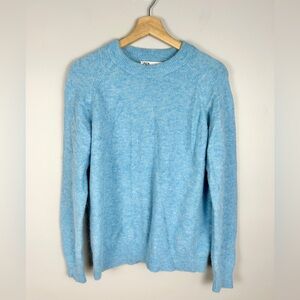 ZARA Alpaca Wool Sweater Blue Large Crew Neck Minimal Contemporary Preppy